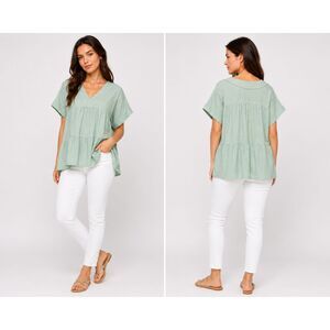 New Gigio M 8 10 Pastel Mint Green Textured Cotton Tiered Top OVERSIZED